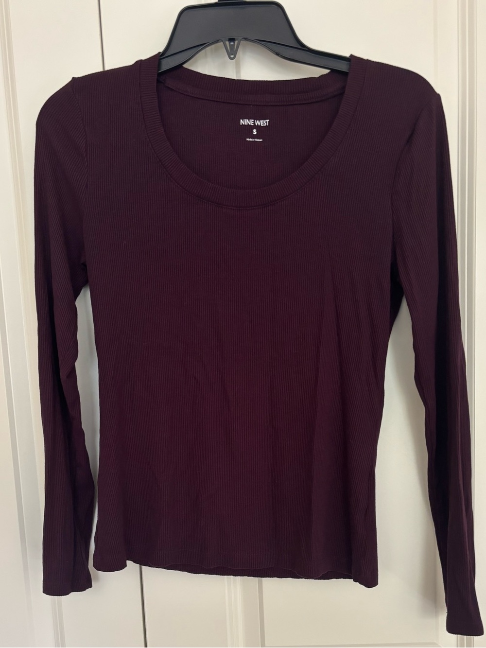 Nine West Ribbed Long Sleeve scoop neck blouse small sf/1 cat home